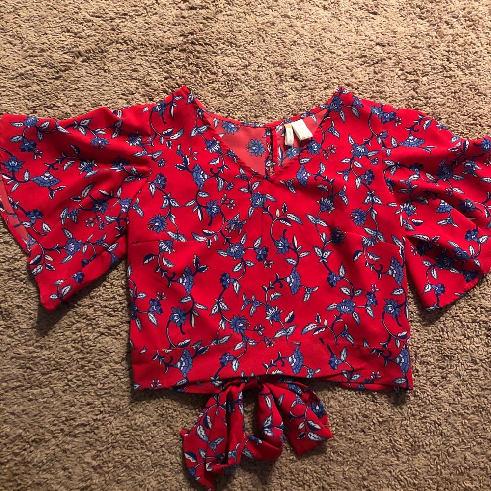 Adorable red and blue open back crop